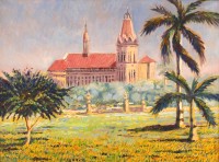 Ghulam Mustafa, Frere Hall, 18 x 24 Inch, Oil on Canvas, Cityscape Painting, AC-GLM-035